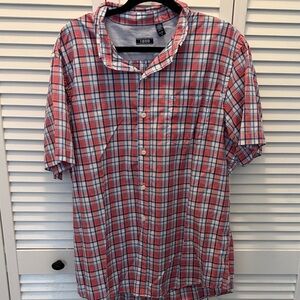 Izod Men's Casual Red and Blue Plaid Shirt